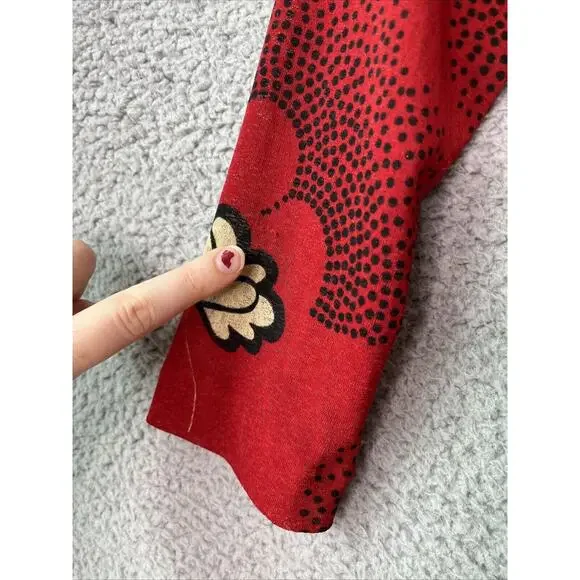 Tristan & Iseut Wrap Dress Small Knee Japanese Floral Red Ruffle Retro 70s Y2K - Picture 9 of 16